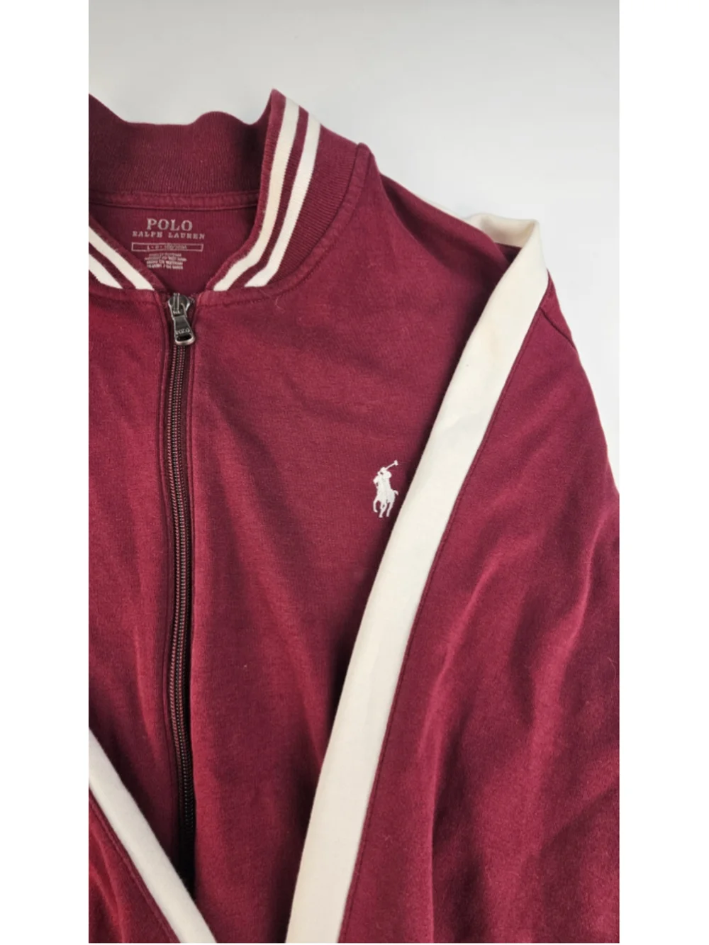 Polo Ralph Lauren Track Jacket Mens L Burgundy White Stripe Full Zip Pony